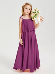 Long Chiffon Junior Bridesmaid Dresses Bowknot Spaghetti Straps Orchid