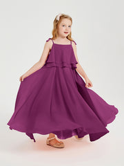 Long Chiffon Junior Bridesmaid Dresses Bowknot Spaghetti Straps Orchid