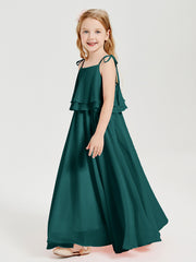 Long Chiffon Junior Bridesmaid Dresses Bowknot Spaghetti Straps Peacock
