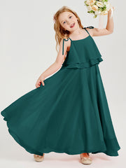Long Chiffon Junior Bridesmaid Dresses Bowknot Spaghetti Straps Peacock