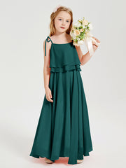 Long Chiffon Junior Bridesmaid Dresses Bowknot Spaghetti Straps Peacock