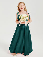 Long Chiffon Junior Bridesmaid Dresses Bowknot Spaghetti Straps Peacock