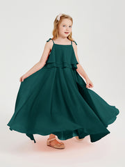 Long Chiffon Junior Bridesmaid Dresses Bowknot Spaghetti Straps Peacock