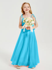 Long Chiffon Junior Bridesmaid Dresses Bowknot Spaghetti Straps Pool