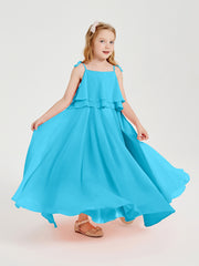 Long Chiffon Junior Bridesmaid Dresses Bowknot Spaghetti Straps Pool