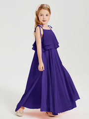 Long Chiffon Junior Bridesmaid Dresses Bowknot Spaghetti Straps Regency