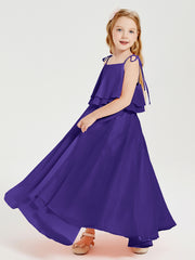 Long Chiffon Junior Bridesmaid Dresses Bowknot Spaghetti Straps Regency