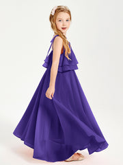 Long Chiffon Junior Bridesmaid Dresses Bowknot Spaghetti Straps Regency