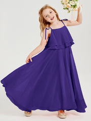 Long Chiffon Junior Bridesmaid Dresses Bowknot Spaghetti Straps Regency