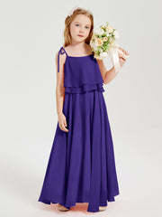 Long Chiffon Junior Bridesmaid Dresses Bowknot Spaghetti Straps Regency
