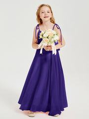 Long Chiffon Junior Bridesmaid Dresses Bowknot Spaghetti Straps Regency