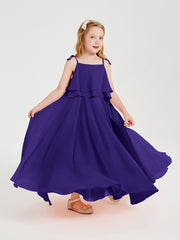 Long Chiffon Junior Bridesmaid Dresses Bowknot Spaghetti Straps Regency
