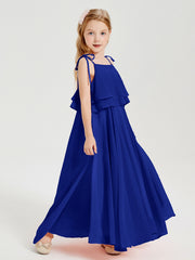 Long Chiffon Junior Bridesmaid Dresses Bowknot Spaghetti Straps Royal Blue