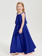 Long Chiffon Junior Bridesmaid Dresses Bowknot Spaghetti Straps Royal Blue