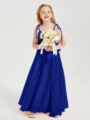 Long Chiffon Junior Bridesmaid Dresses Bowknot Spaghetti Straps Royal Blue
