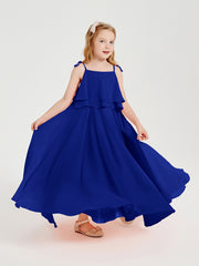 Long Chiffon Junior Bridesmaid Dresses Bowknot Spaghetti Straps Royal Blue