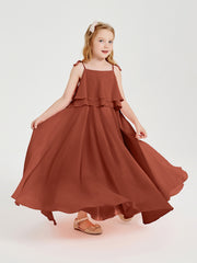 Long Chiffon Junior Bridesmaid Dresses Bowknot Spaghetti Straps Rust