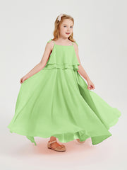 Long Chiffon Junior Bridesmaid Dresses Bowknot Spaghetti Straps Sage