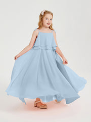 Long Chiffon Junior Bridesmaid Dresses Bowknot Spaghetti Straps Sky Blue