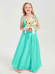 Long Chiffon Junior Bridesmaid Dresses Bowknot Spaghetti Straps Spa