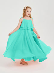 Long Chiffon Junior Bridesmaid Dresses Bowknot Spaghetti Straps Spa