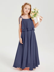 Long Chiffon Junior Bridesmaid Dresses Bowknot Spaghetti Straps Stormy