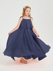 Long Chiffon Junior Bridesmaid Dresses Bowknot Spaghetti Straps Stormy
