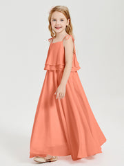Long Chiffon Junior Bridesmaid Dresses Bowknot Spaghetti Straps Sunset