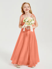 Long Chiffon Junior Bridesmaid Dresses Bowknot Spaghetti Straps Sunset