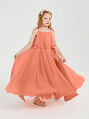 Long Chiffon Junior Bridesmaid Dresses Bowknot Spaghetti Straps Sunset