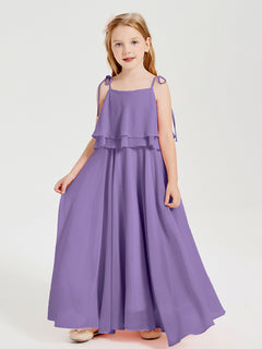 Long Chiffon Junior Bridesmaid Dresses Bowknot Spaghetti Straps Tahiti