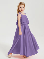 Long Chiffon Junior Bridesmaid Dresses Bowknot Spaghetti Straps Tahiti