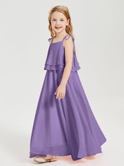 Long Chiffon Junior Bridesmaid Dresses Bowknot Spaghetti Straps Tahiti