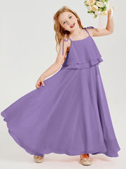 Long Chiffon Junior Bridesmaid Dresses Bowknot Spaghetti Straps Tahiti