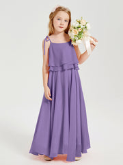 Long Chiffon Junior Bridesmaid Dresses Bowknot Spaghetti Straps Tahiti