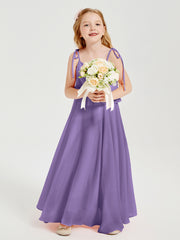Long Chiffon Junior Bridesmaid Dresses Bowknot Spaghetti Straps Tahiti