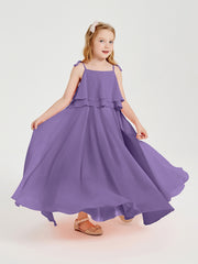 Long Chiffon Junior Bridesmaid Dresses Bowknot Spaghetti Straps Tahiti