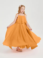 Long Chiffon Junior Bridesmaid Dresses Bowknot Spaghetti Straps Tangerine
