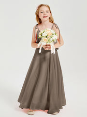 Long Chiffon Junior Bridesmaid Dresses Bowknot Spaghetti Straps Taupe