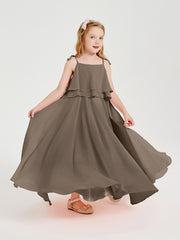 Long Chiffon Junior Bridesmaid Dresses Bowknot Spaghetti Straps Taupe