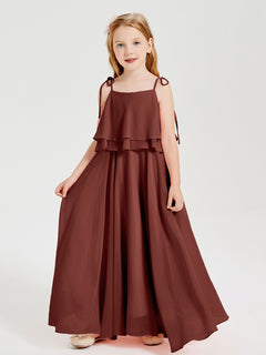 Long Chiffon Junior Bridesmaid Dresses Bowknot Spaghetti Straps Terracotta