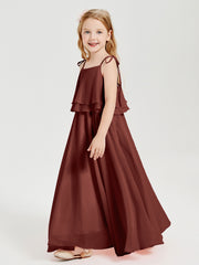 Long Chiffon Junior Bridesmaid Dresses Bowknot Spaghetti Straps Terracotta