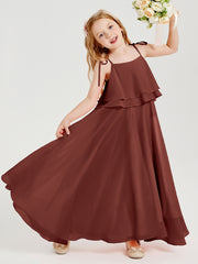 Long Chiffon Junior Bridesmaid Dresses Bowknot Spaghetti Straps Terracotta