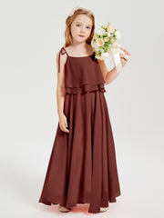 Long Chiffon Junior Bridesmaid Dresses Bowknot Spaghetti Straps Terracotta