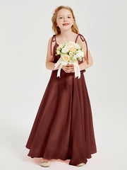 Long Chiffon Junior Bridesmaid Dresses Bowknot Spaghetti Straps Terracotta