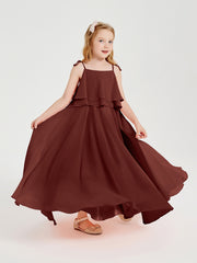Long Chiffon Junior Bridesmaid Dresses Bowknot Spaghetti Straps Terracotta