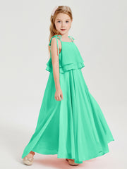 Long Chiffon Junior Bridesmaid Dresses Bowknot Spaghetti Straps Turquoise