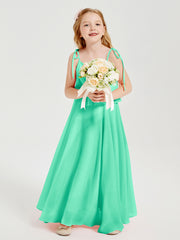 Long Chiffon Junior Bridesmaid Dresses Bowknot Spaghetti Straps Turquoise