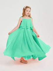 Long Chiffon Junior Bridesmaid Dresses Bowknot Spaghetti Straps Turquoise