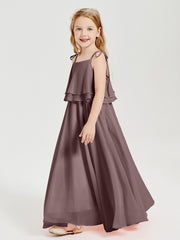 Long Chiffon Junior Bridesmaid Dresses Bowknot Spaghetti Straps Vintage Mauve